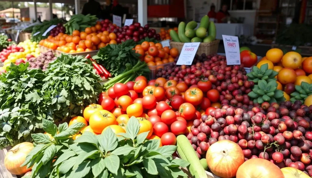 Fresh produce at a farmers market in Contra Costa County with colorful fruits and vegetables on display Fresh produce at a farmers market in Contra Costa County with colorful fruits and vegetables on display