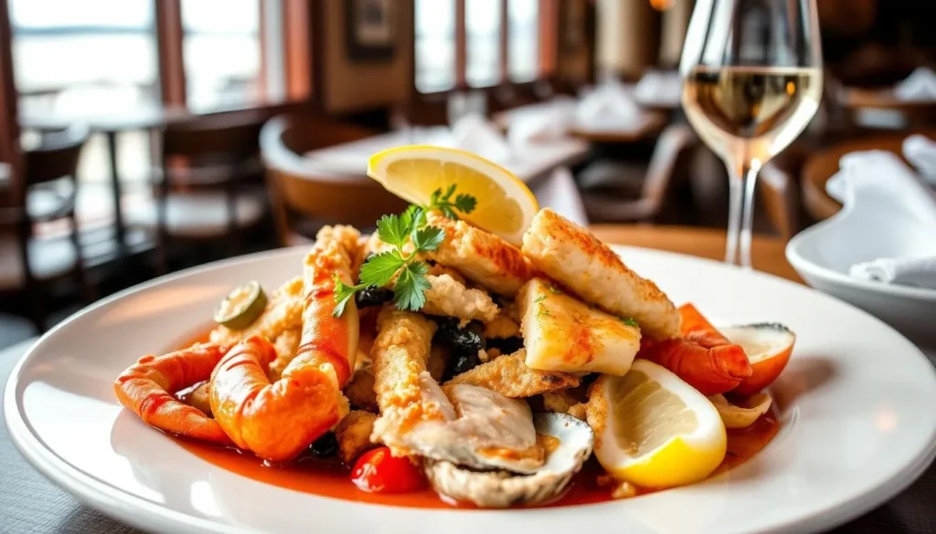 Fresh seafood dish served at a waterfront restaurant in Yorktown with York River views Fresh seafood dish served at a waterfront restaurant in Yorktown with York River views