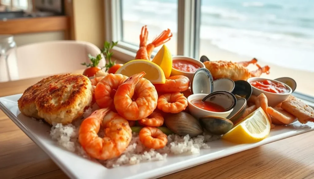 Fresh seafood platter at a Wildwood restaurant with ocean view Fresh seafood platter at a Wildwood restaurant with ocean view