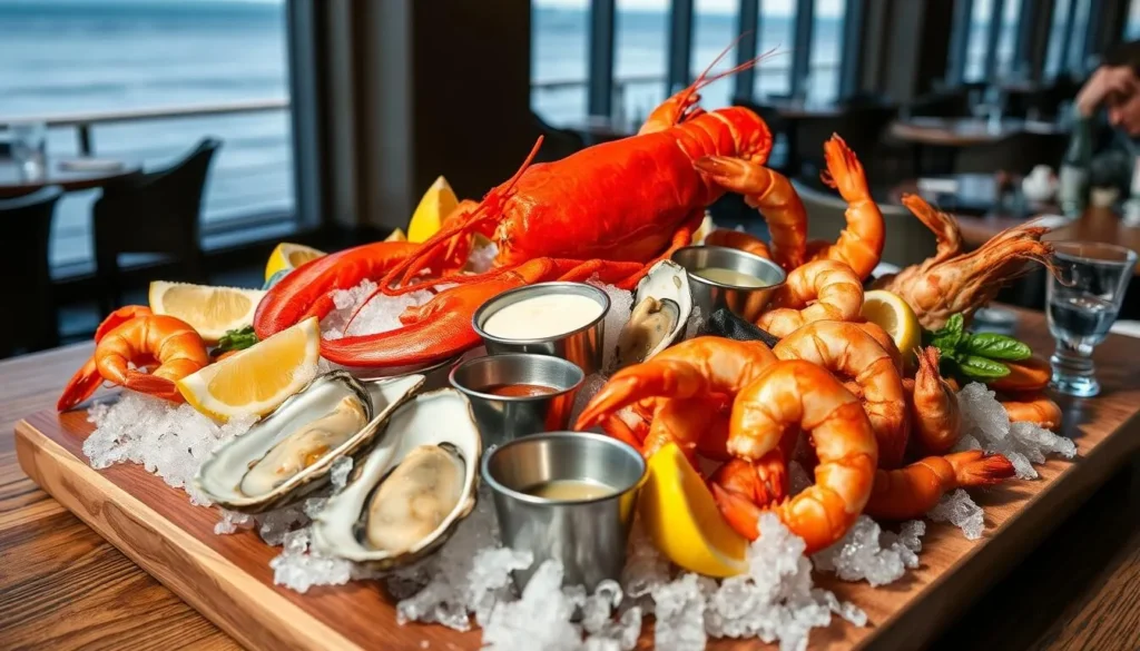 Fresh seafood platter at a waterfront restaurant in Suffolk County Fresh seafood platter at a waterfront restaurant in Suffolk County