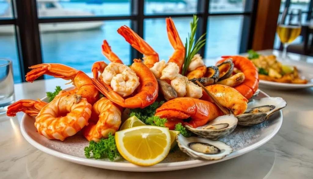 Fresh seafood platter at waterfront restaurant in Bay County Florida Fresh seafood platter at waterfront restaurant in Bay County Florida