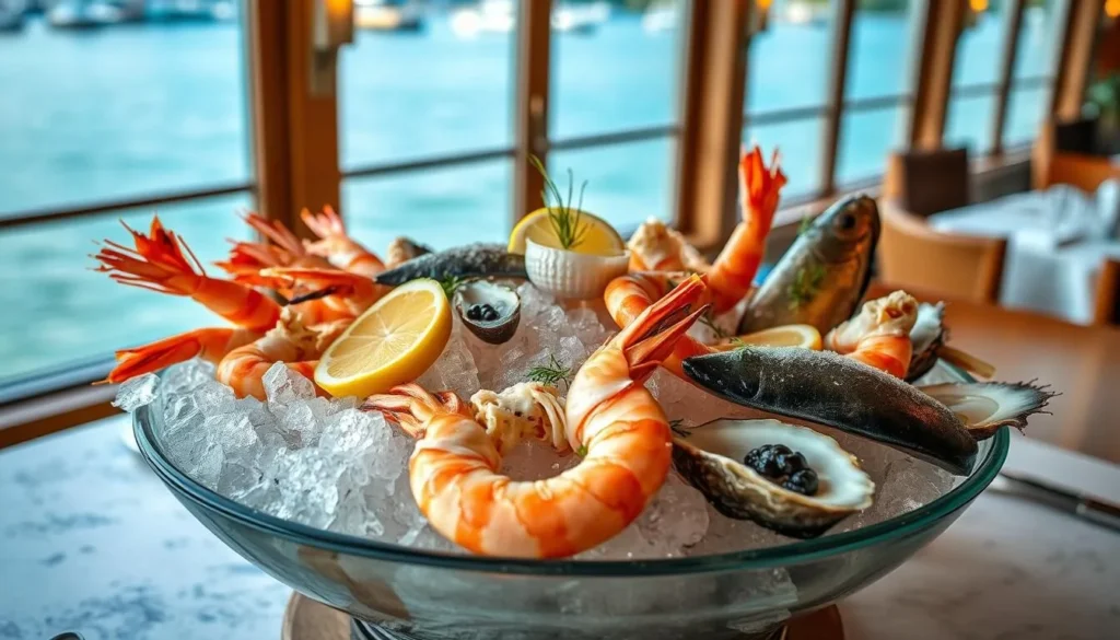 Fresh seafood platter at waterfront restaurant in Manatee County Florida Fresh seafood platter at waterfront restaurant in Manatee County Florida