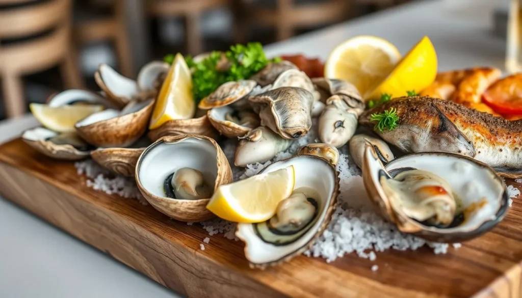 Fresh seafood platter featuring Cedar Key clams and local specialties Fresh seafood platter featuring Cedar Key clams and local specialties