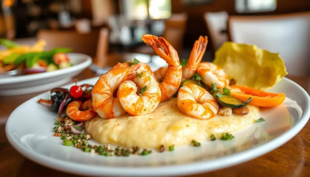 Fresh seafood platter featuring local Pawleys Island cuisine including shrimp and grits