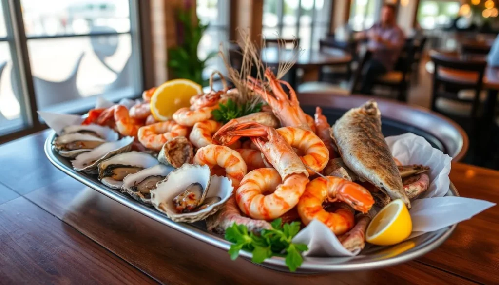 Fresh seafood platter with Gulf shrimp, oysters and fish at a Pensacola restaurant Fresh seafood platter with Gulf shrimp, oysters and fish at a Pensacola restaurant