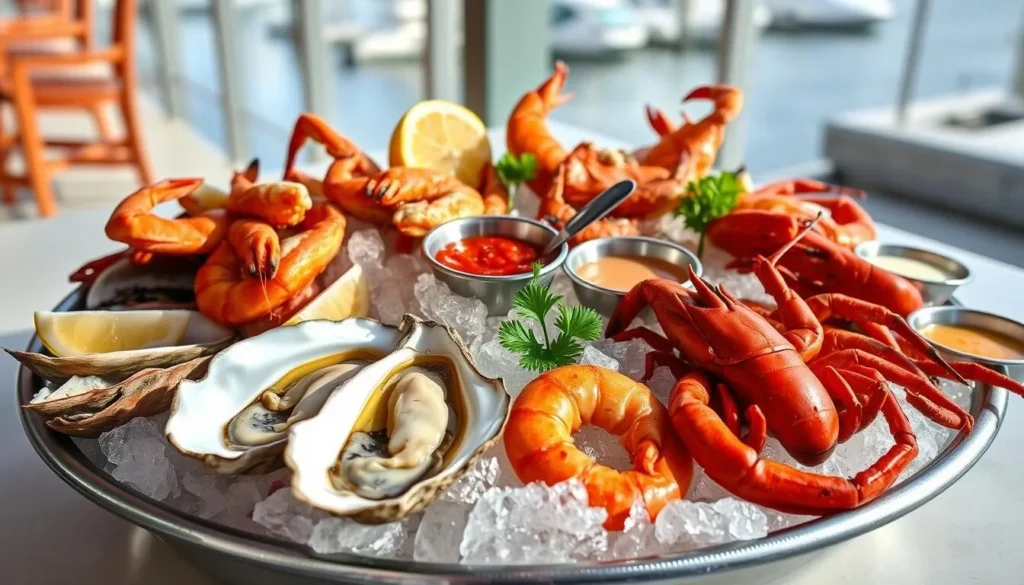 Fresh seafood platter with oysters, shrimp and crab from a Lake Pontchartrain restaurant Fresh seafood platter with oysters, shrimp and crab from a Lake Pontchartrain restaurant