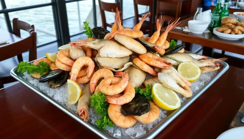 Fresh seafood platter with shrimp and fish at a waterfront restaurant in Nassau County Florida Fresh seafood platter with shrimp and fish at a waterfront restaurant in Nassau County Florida