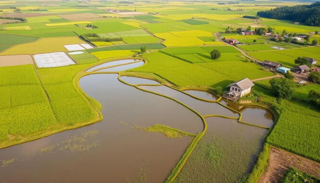 Gabtali landscape with wetlands, rice fields, and traditional villages.
