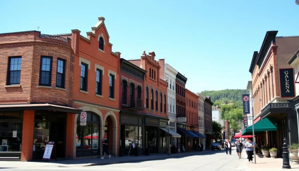 Galena's historic Main Street with 19th-century buildings and shops Galena's historic Main Street with 19th-century buildings and shops