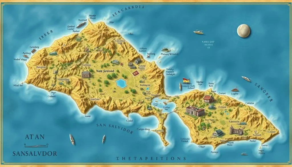 Generate a map image highlighting San Salvador Island's geography and notable features.