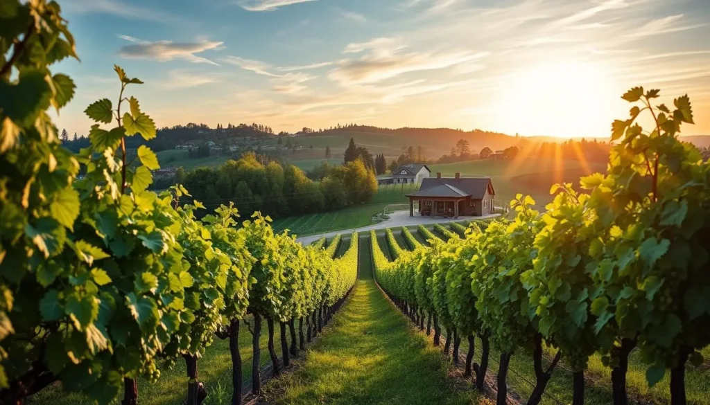 Generate an image of Acquiesce Winery's vineyard with a serene landscape.