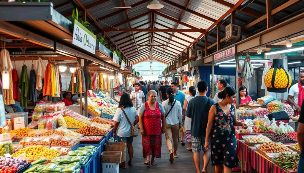 Generate an image of Ahia Ohuru Market, highlighting its diverse stalls and local shoppers.