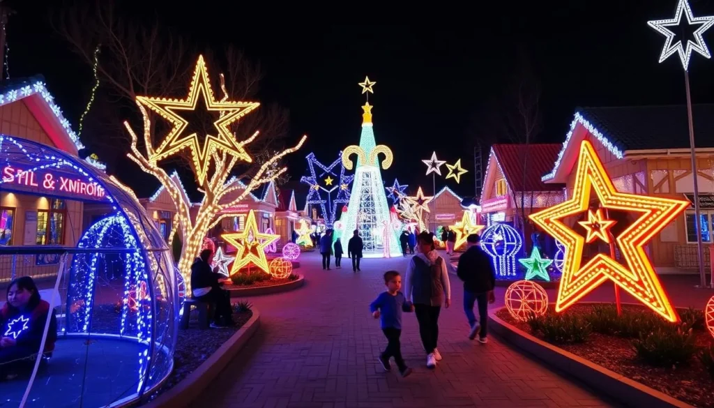 Generate an image of Ani Star & Light Village in Ansan, showcasing its interactive light installations and family-friendly atmosphere.