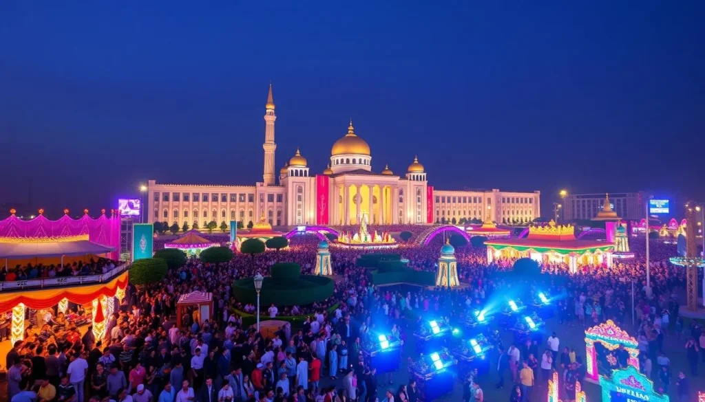Generate an image of Ashgabat's cityscape during a cultural festival.