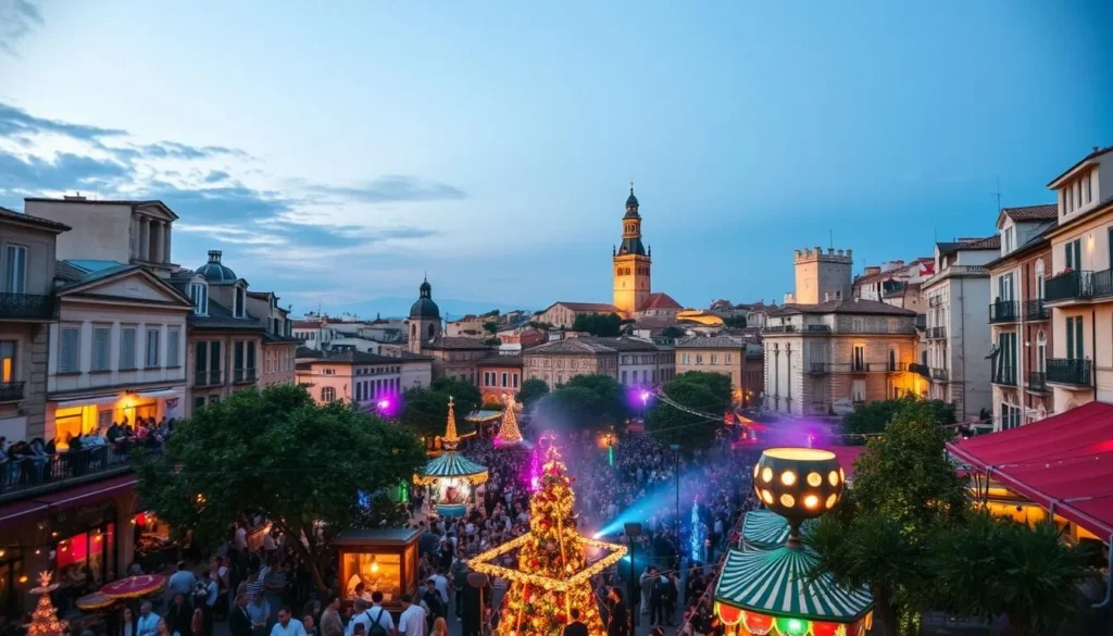 Generate an image of Avignon cityscape during Millévin festival