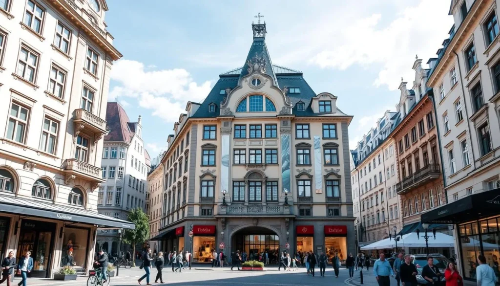 Generate an image of Bahnhofstrasse in Zurich, showcasing its luxurious shopping environment.