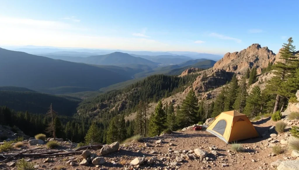 Generate an image of Bell Mountain Wilderness, an 11.9-mile hike with backcountry campsites offering panoramic views.