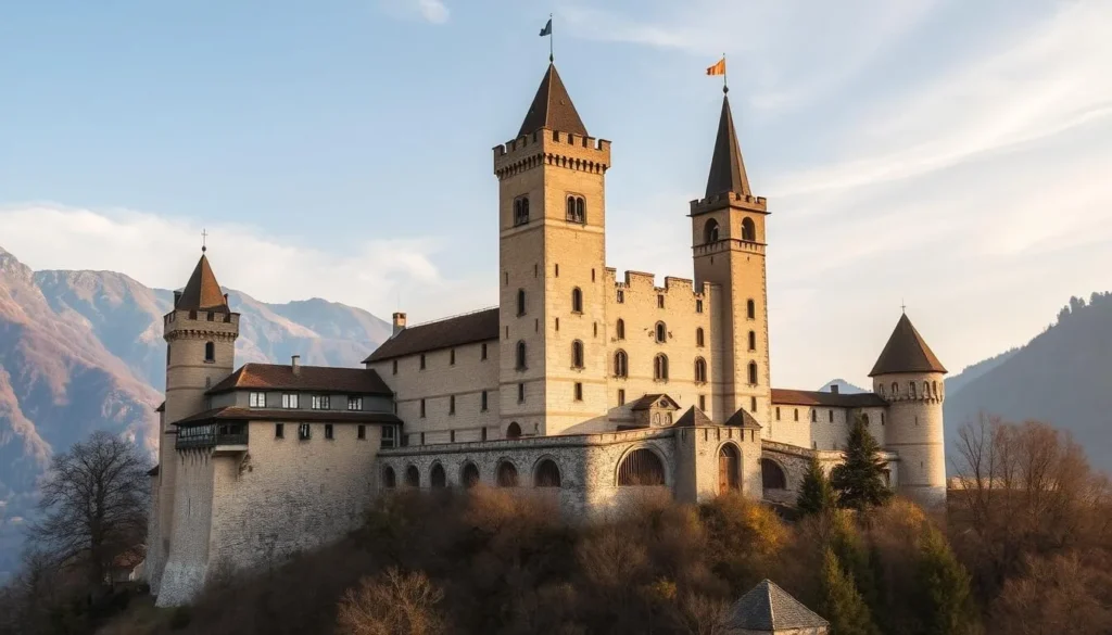 Generate an image of Bellinzona's medieval castles, showcasing their architectural grandeur.