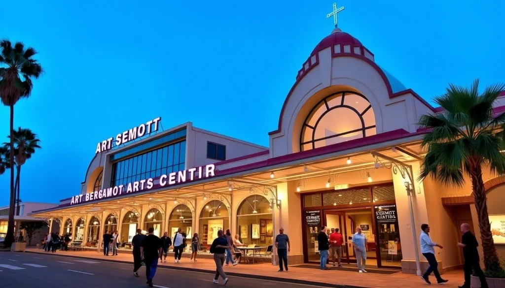 Generate an image of Bergamot Station Arts Center, showcasing its unique architecture and vibrant art scene.