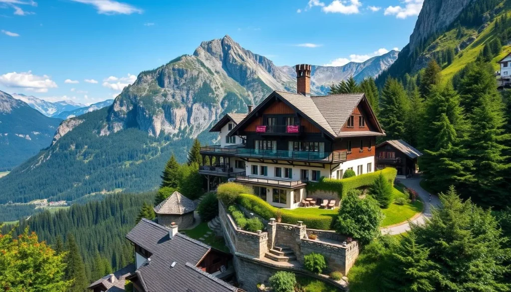 Generate an image of Berggasthaus Aescher, a mountain inn perched on a cliffside in eastern Switzerland.