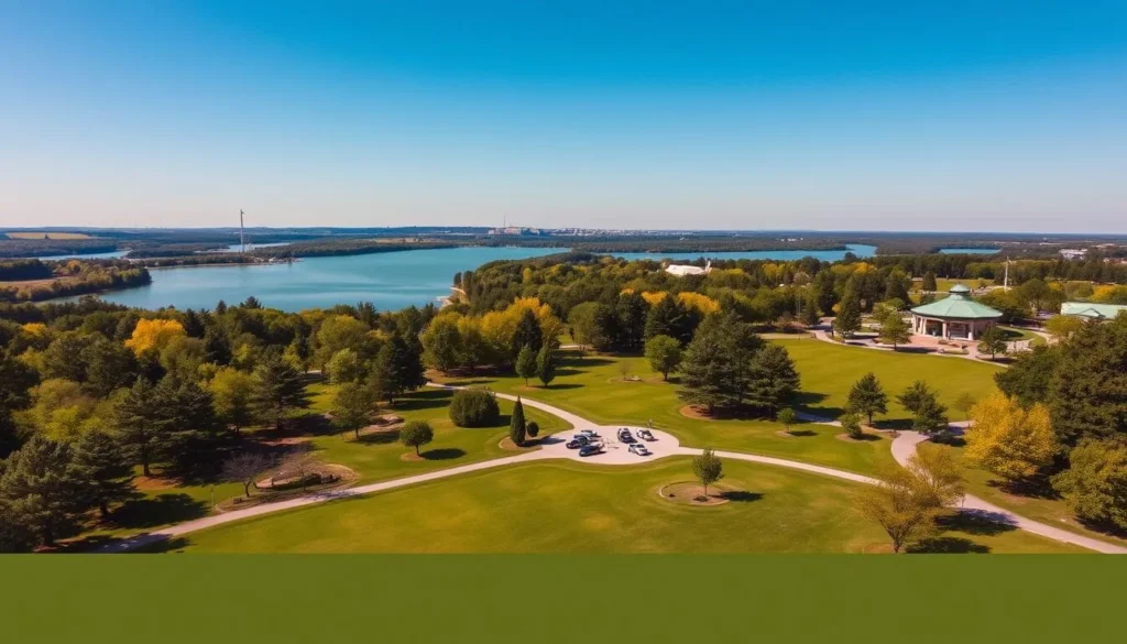 Generate an image of Bicentennial Park with Farrington Lake in the background