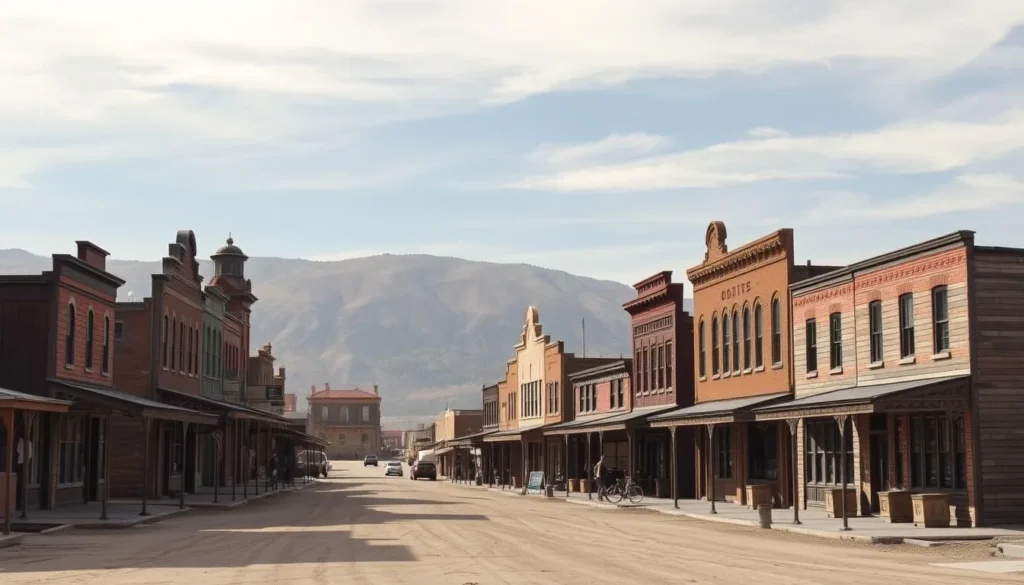 Generate an image of Bodie Ghost Town's main street with its preserved buildings and dusty atmosphere.