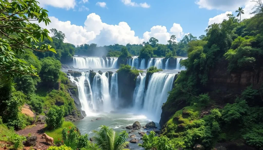 Generate an image of Boyoma Falls, showcasing the series of cataracts along the Congo River.