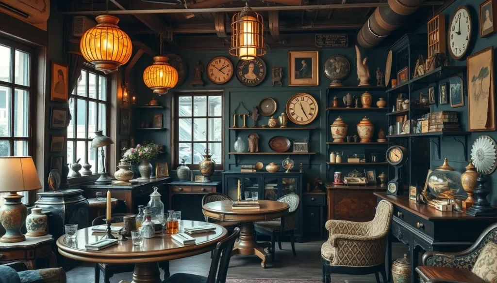 Generate an image of British Hainan's interior, showcasing its vintage artifacts and trinkets.