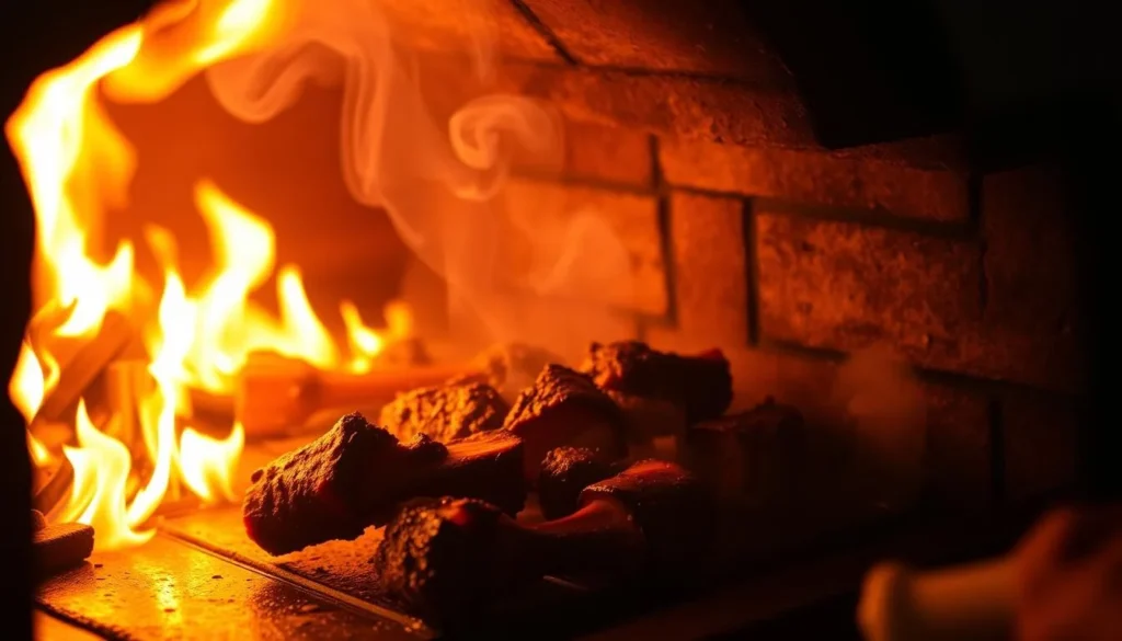 Generate an image of Burnt Ends' wood-fired oven in action.
