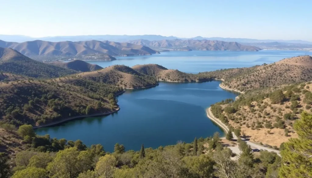 Generate an image of Castaic Lake State Recreation Area with a scenic view of the lake and surrounding landscape.