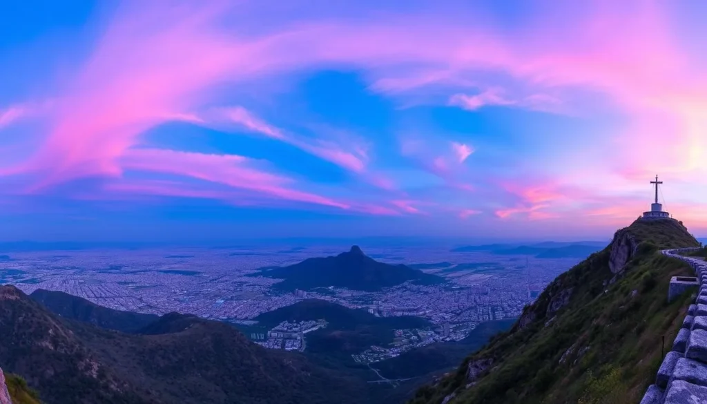 Generate an image of Cerro del Obispado with a panoramic view of Monterrey