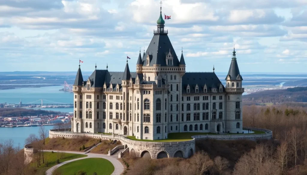 Generate an image of Château Frontenac with its majestic architecture and stunning views of the St. Lawrence River.