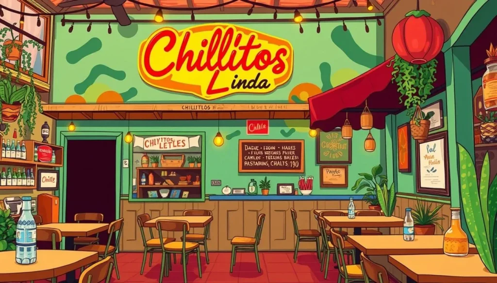 Generate an image of Chilitos Linda, a vibrant Mexican restaurant in Temescal, Oakland.