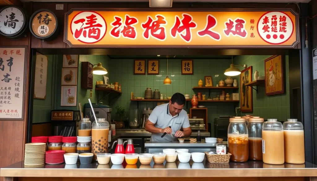 Generate an image of Chun Shui Tang's original store serving bubble tea.