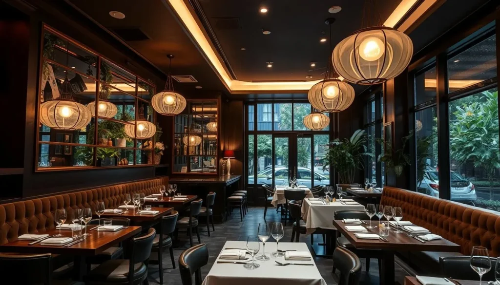 Generate an image of Claudine restaurant in Singapore, showcasing its charming ambiance and modern decor.