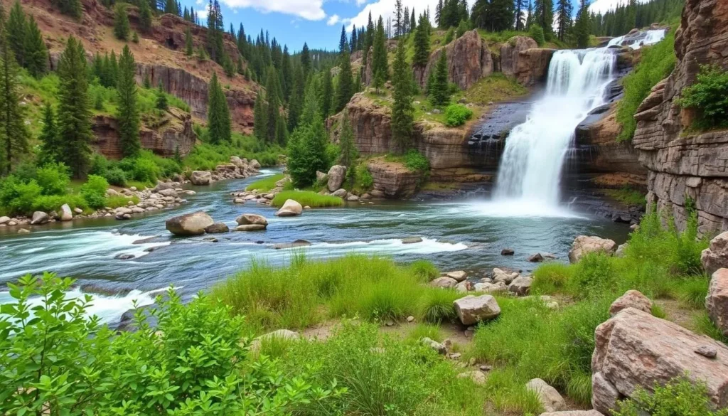 Generate an image of Cline Falls State Scenic Viewpoint with the Deschutes River flowing through it.