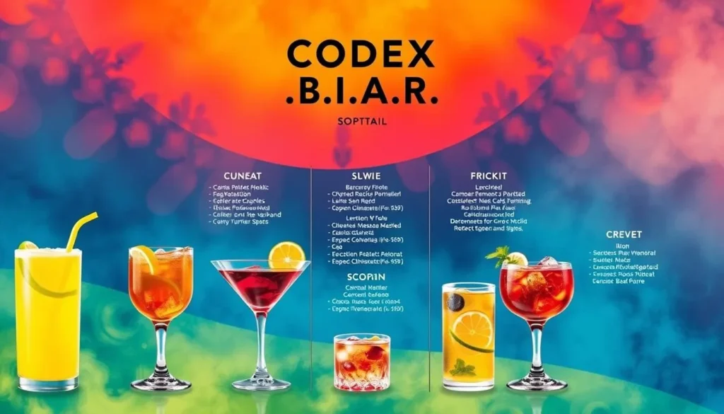 Generate an image of CodeX B.A.R.'s cocktail menu
