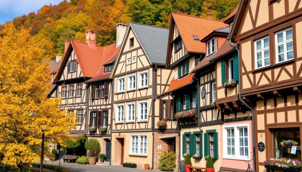Generate an image of Colmar's colorful half-timbered houses during autumn