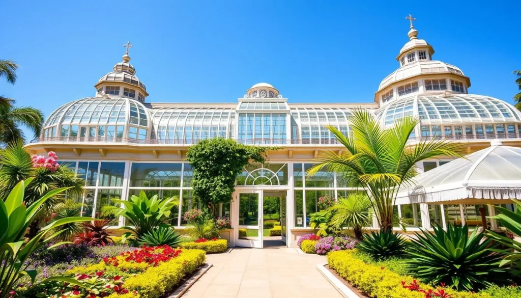 Generate an image of Como Park Zoo and Conservatory's stunning Marjorie McNeely Conservatory