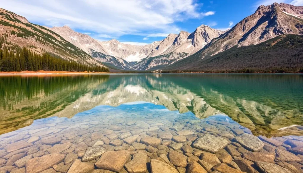 Generate an image of Convict Lake with its crystal-clear waters and stunning mountain backdrop.