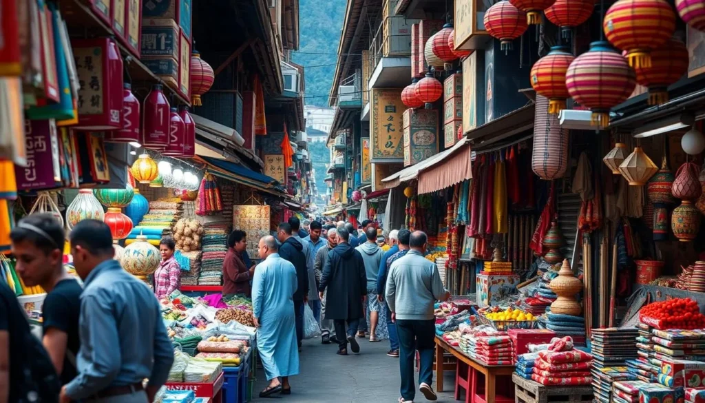 Generate an image of Dantokpa Market's vibrant stalls and crowded alleys.