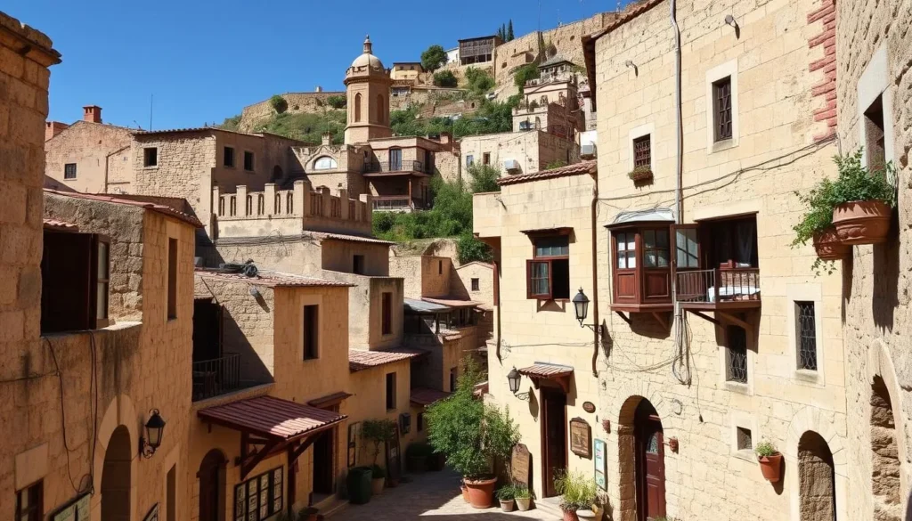 Generate an image of Deir El Qamar village with its historic architecture and charming streets.