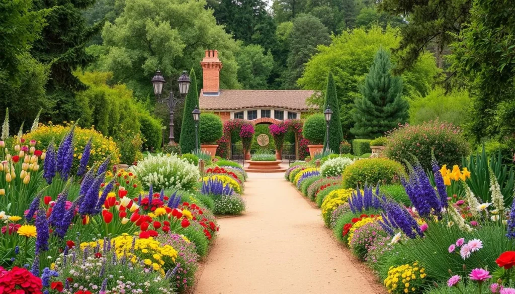 Generate an image of Descanso Gardens with vibrant floral displays.