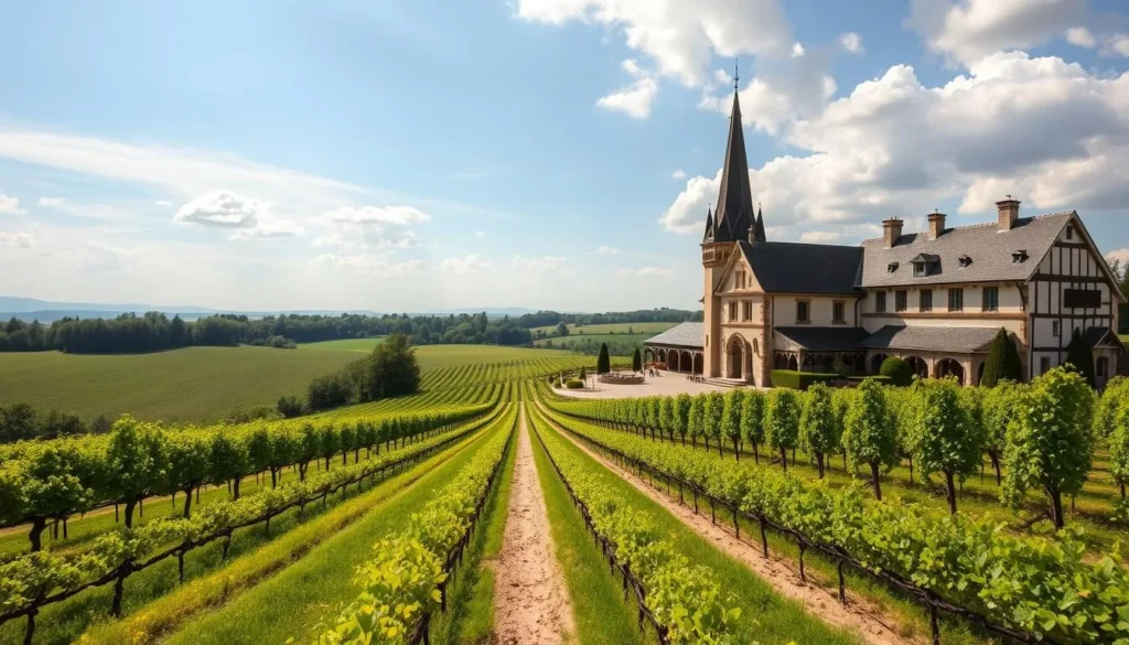 Generate an image of Domaine Albert Seltz winery in Alsace, France, showcasing its picturesque vineyards and traditional architecture.