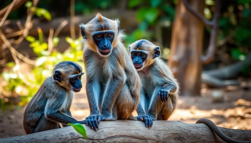 Generate an image of Drill Ranch Wildlife Sanctuary's drill monkeys.