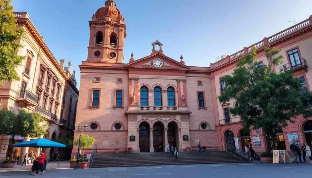 Generate an image of Durango's historic center with a museum in the foreground.