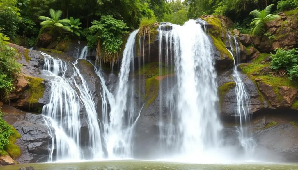Generate an image of Erin Ijesha Waterfalls, highlighting its cascading waters and natural surroundings.