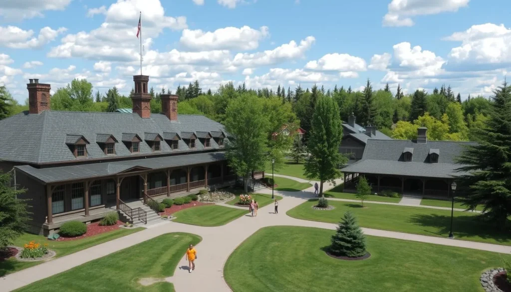 Generate an image of Fort Edmonton Park's historic buildings and grounds.