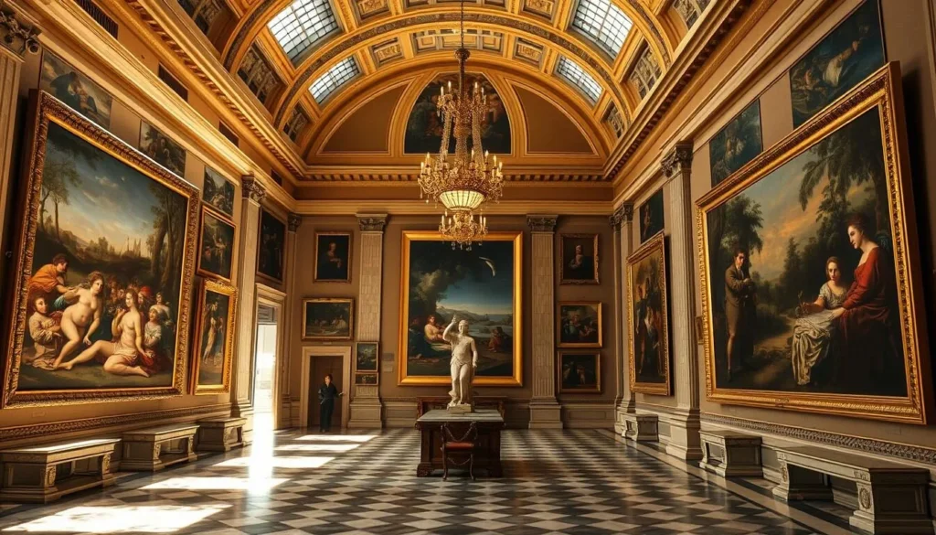 Generate an image of Gallerie dell'Accademia's interior with its famous paintings