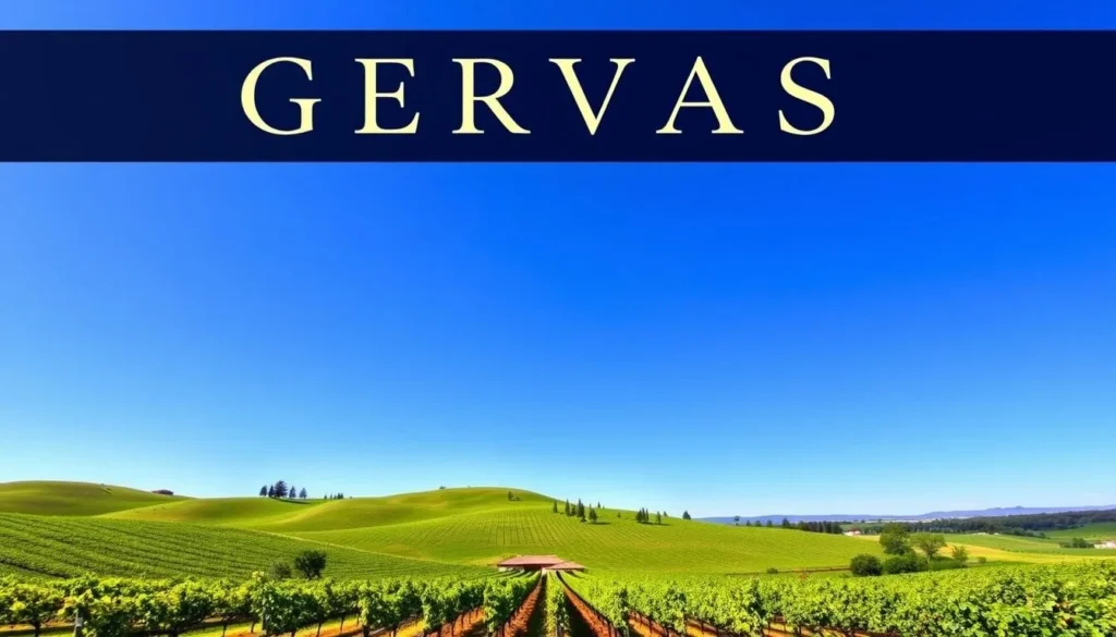 Generate an image of Gervasi Vineyard's Tuscan-inspired landscape with rolling hills and grapevines.